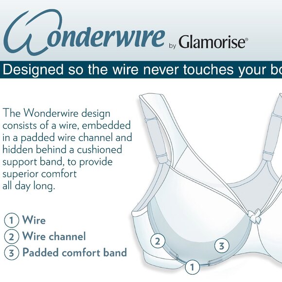Glamorise 38D WONDERWIRE Bra Satin & Lace UNDERWIRE (FLEXI SIDE BONES) Ivory NEW - Picture 13 of 16
